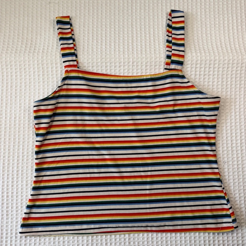 Hot Kiss Rainbow Striped Tank Top XL Multicolor Square Neck TET3524 Sleeveless